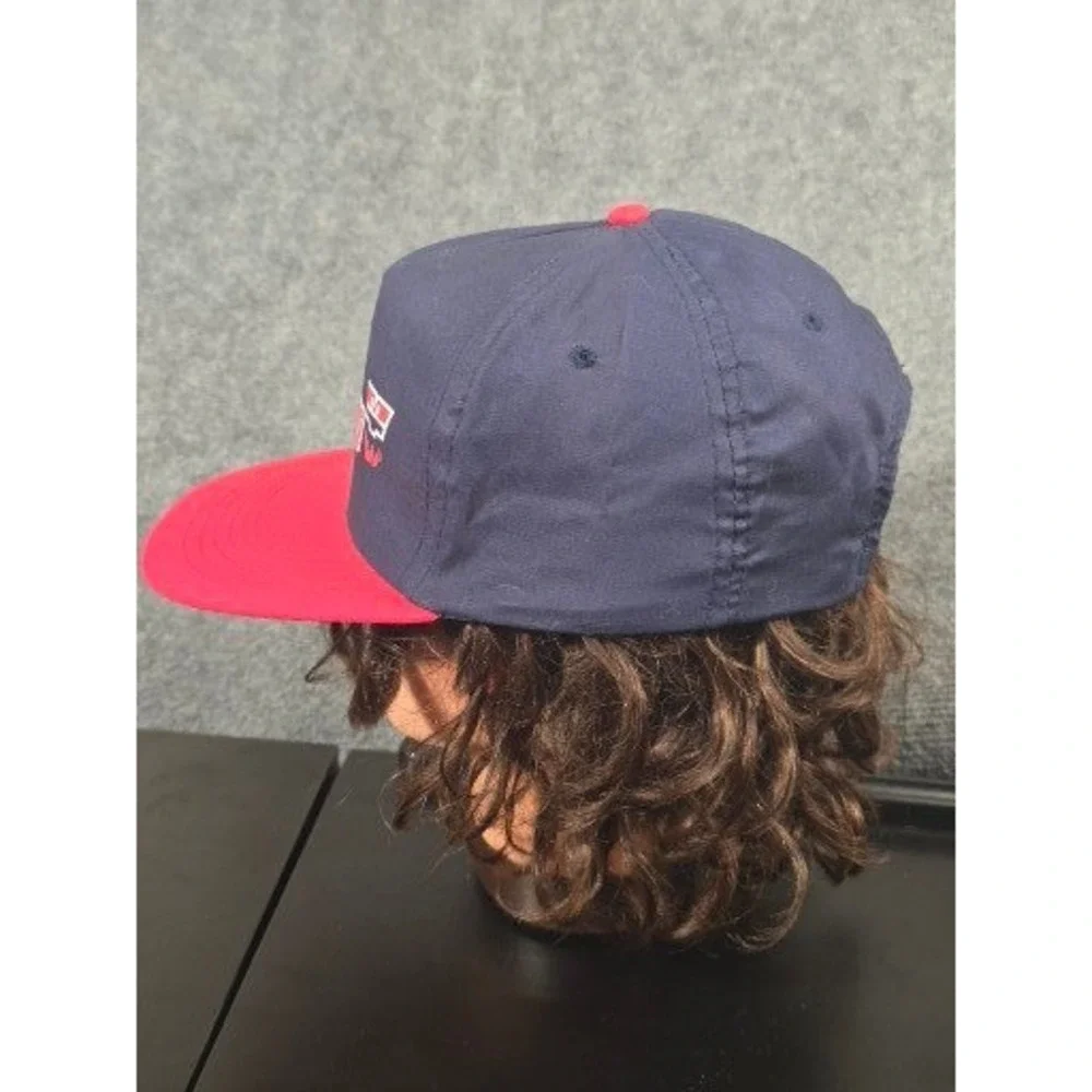 Metal Treating Vintage Snapback Hat Navy Blue‎ Red Two Tone Cotton Workwear Cap